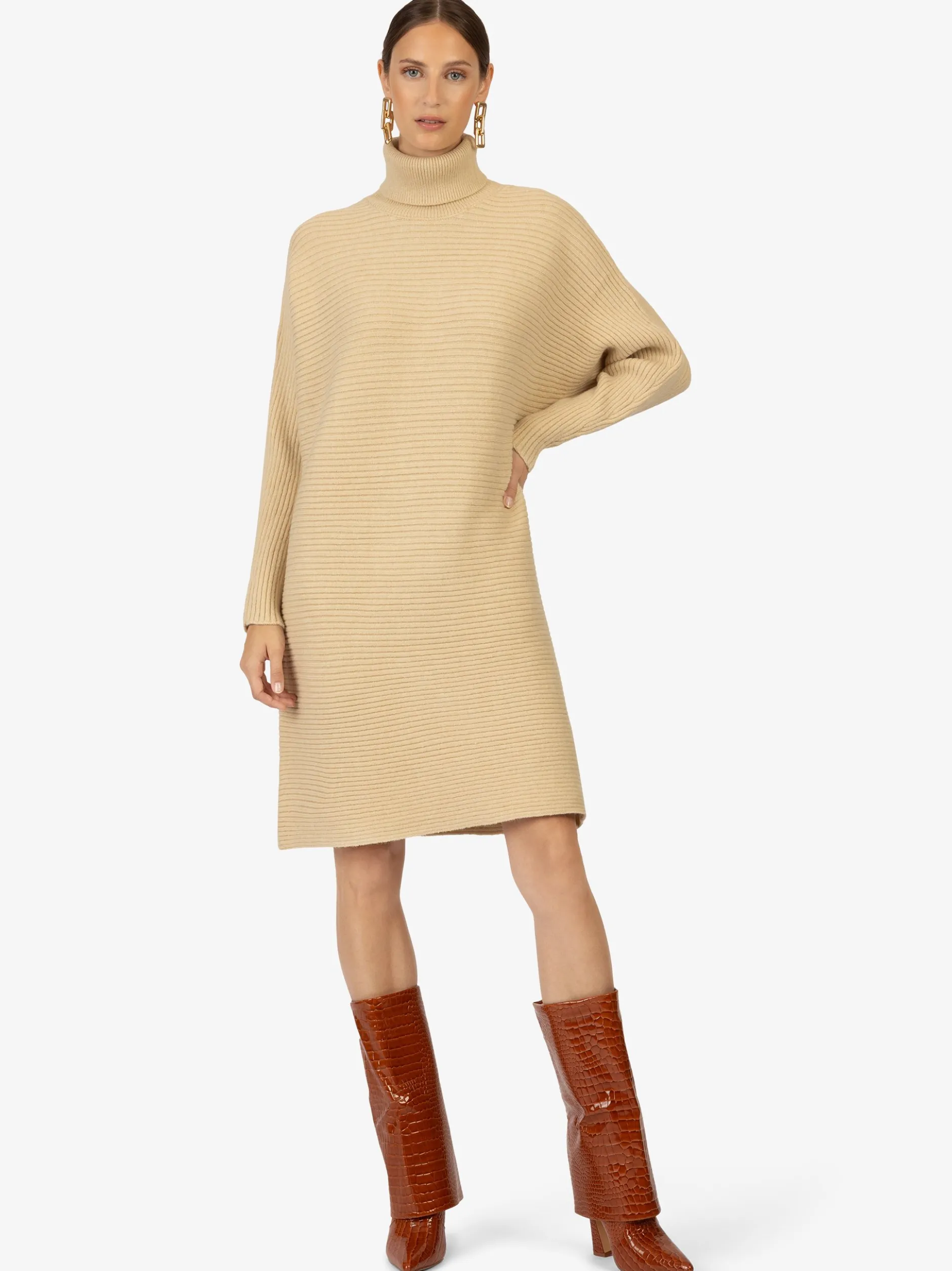 Kraimod Damen Strickkleid in beige - Ärmel: langarm