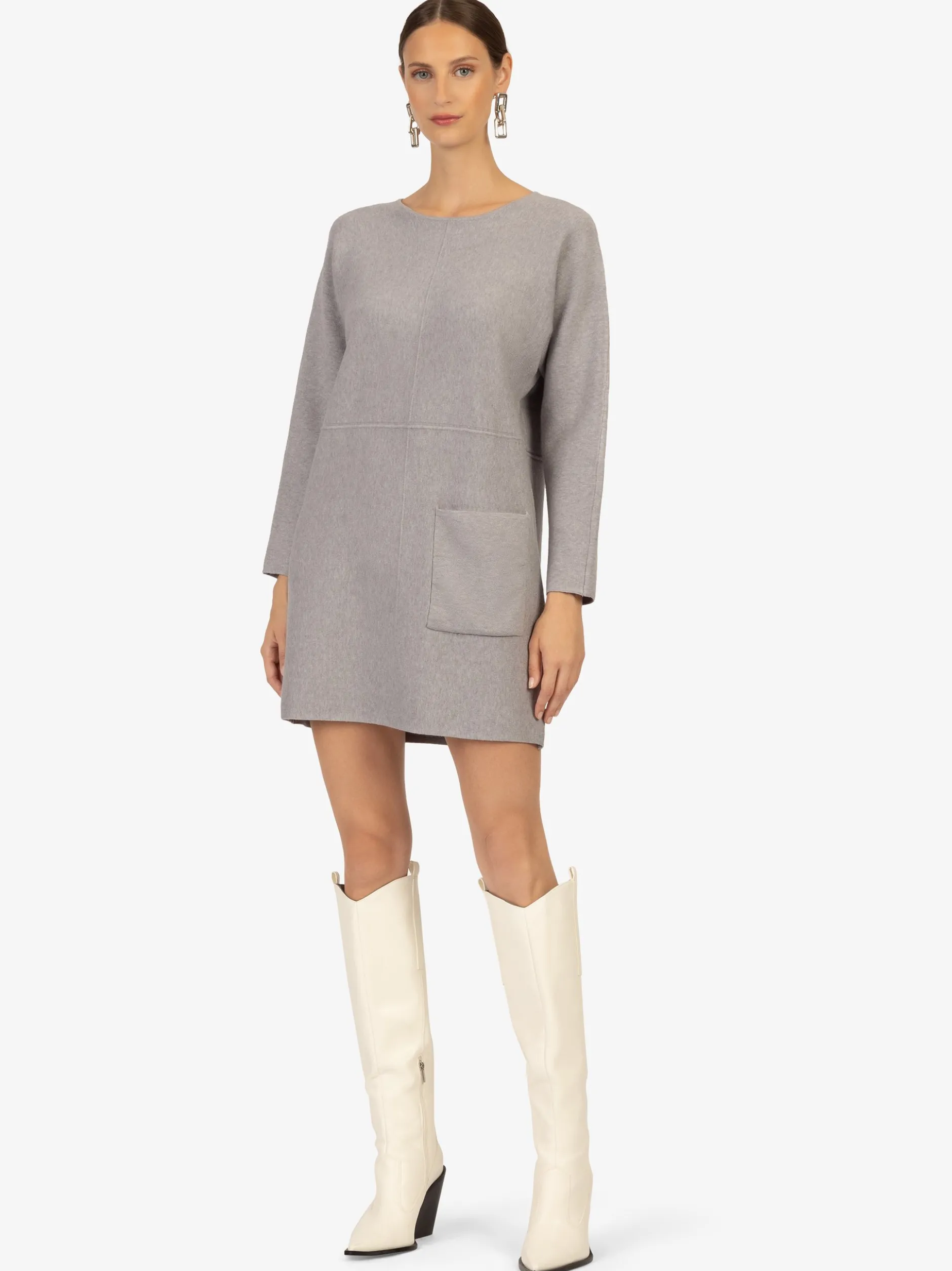 Kraimod Damen Strickkleid in grau - Ausschnitt: U-Boot
