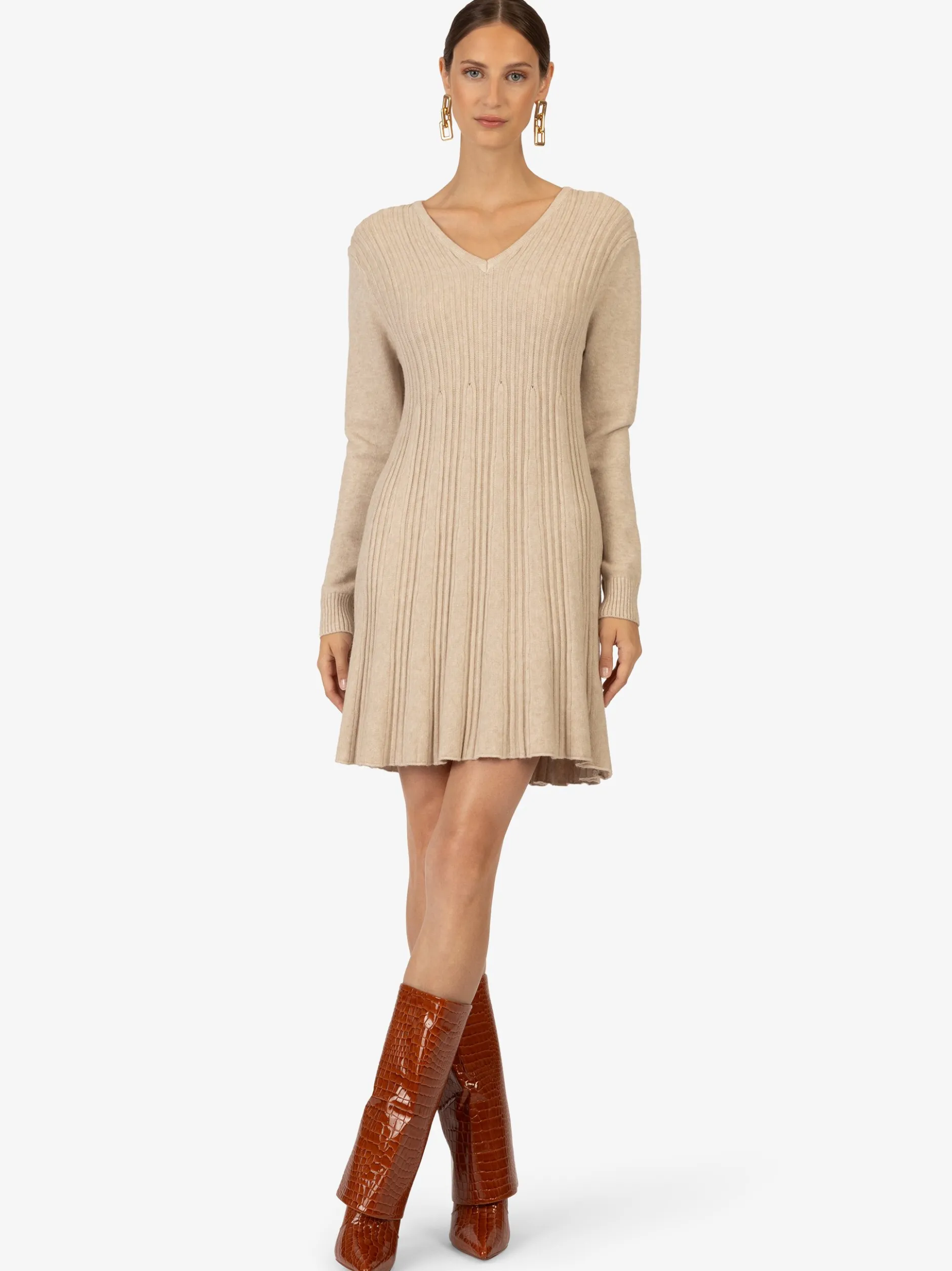 Kraimod Damen Strickkleid in beige - Ärmel: langarm