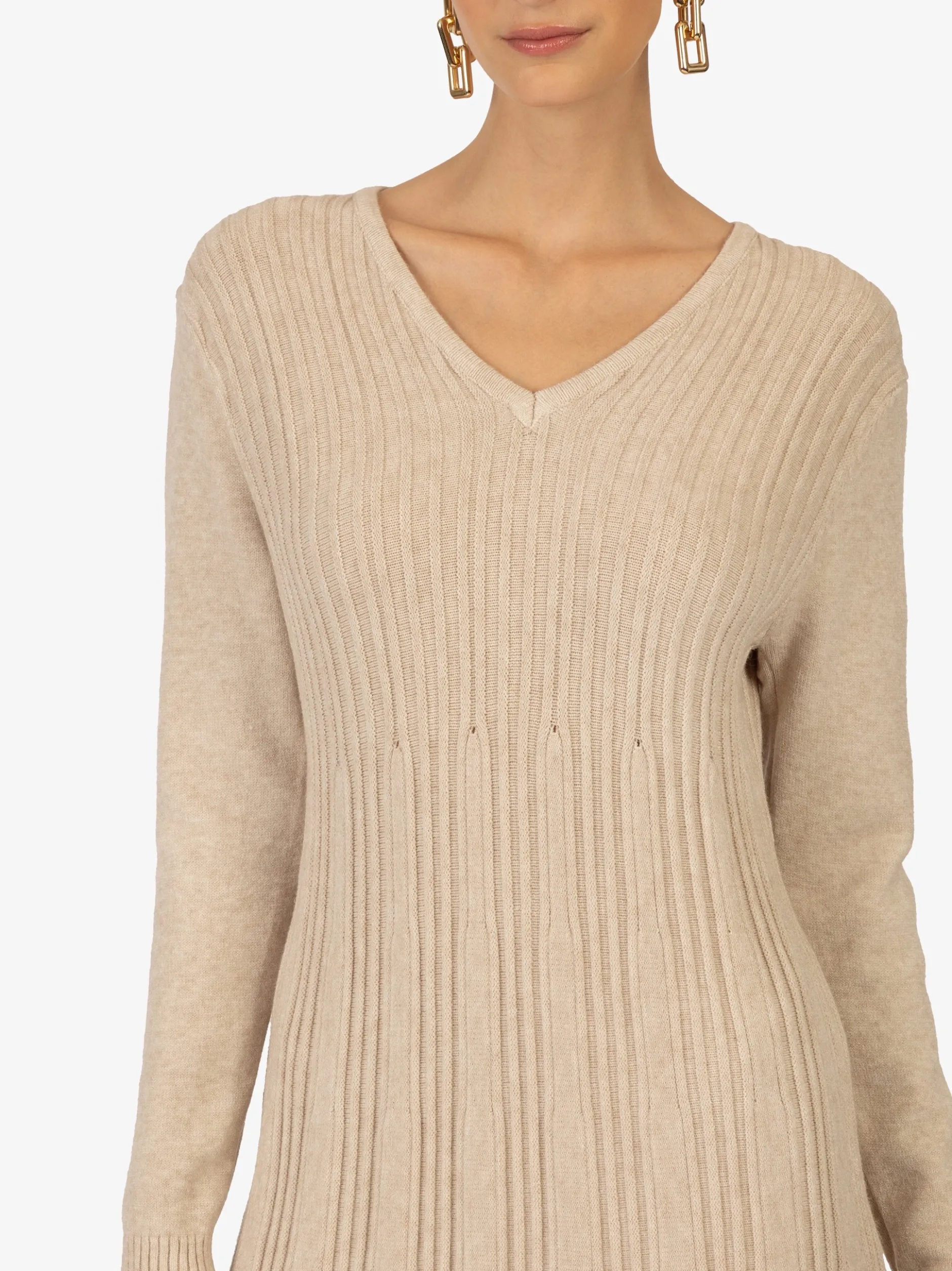 Kraimod Damen Strickkleid in beige - Ärmel: langarm