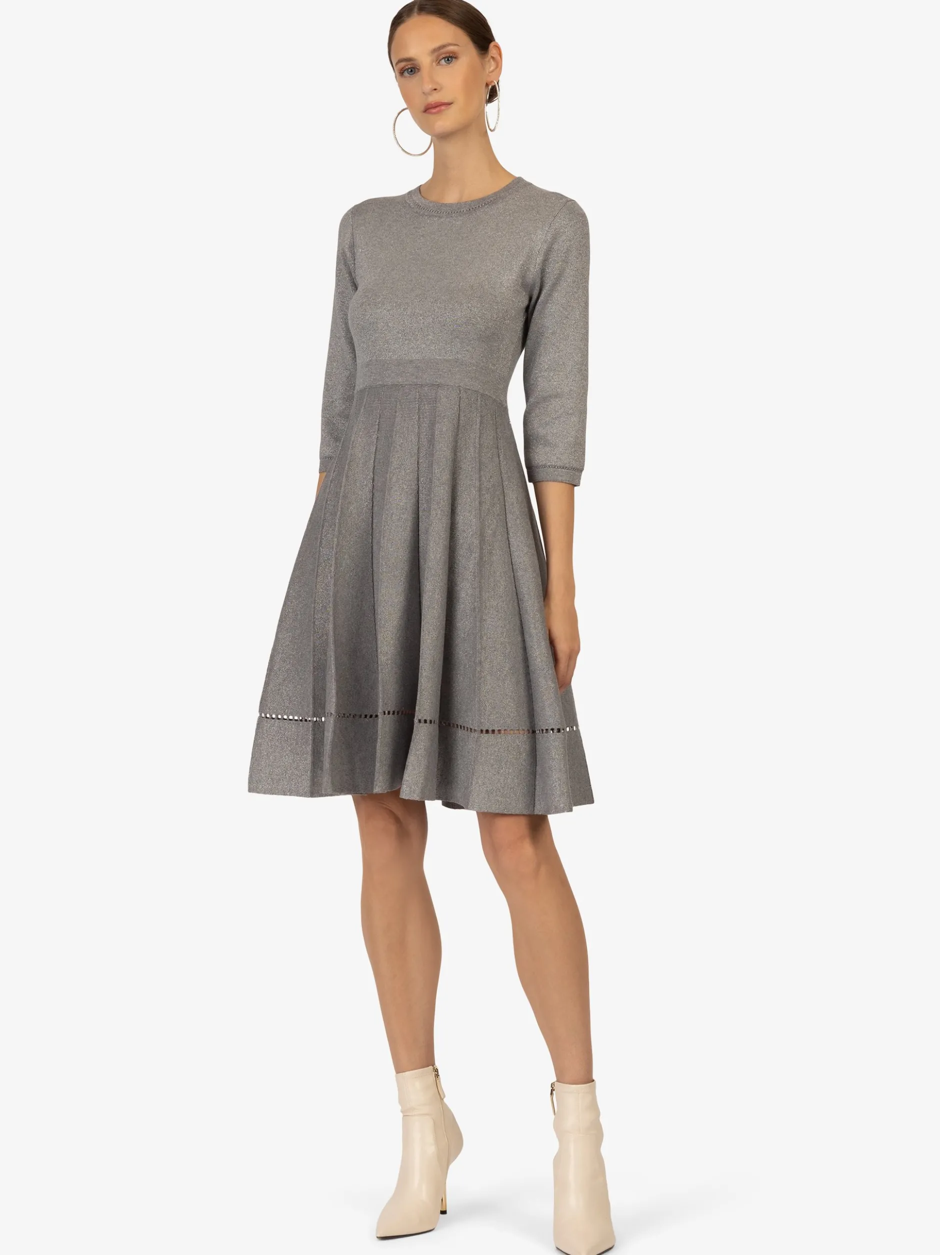 Kraimod Damen Strickkleid in grau - Ausschnitt: U-Boot