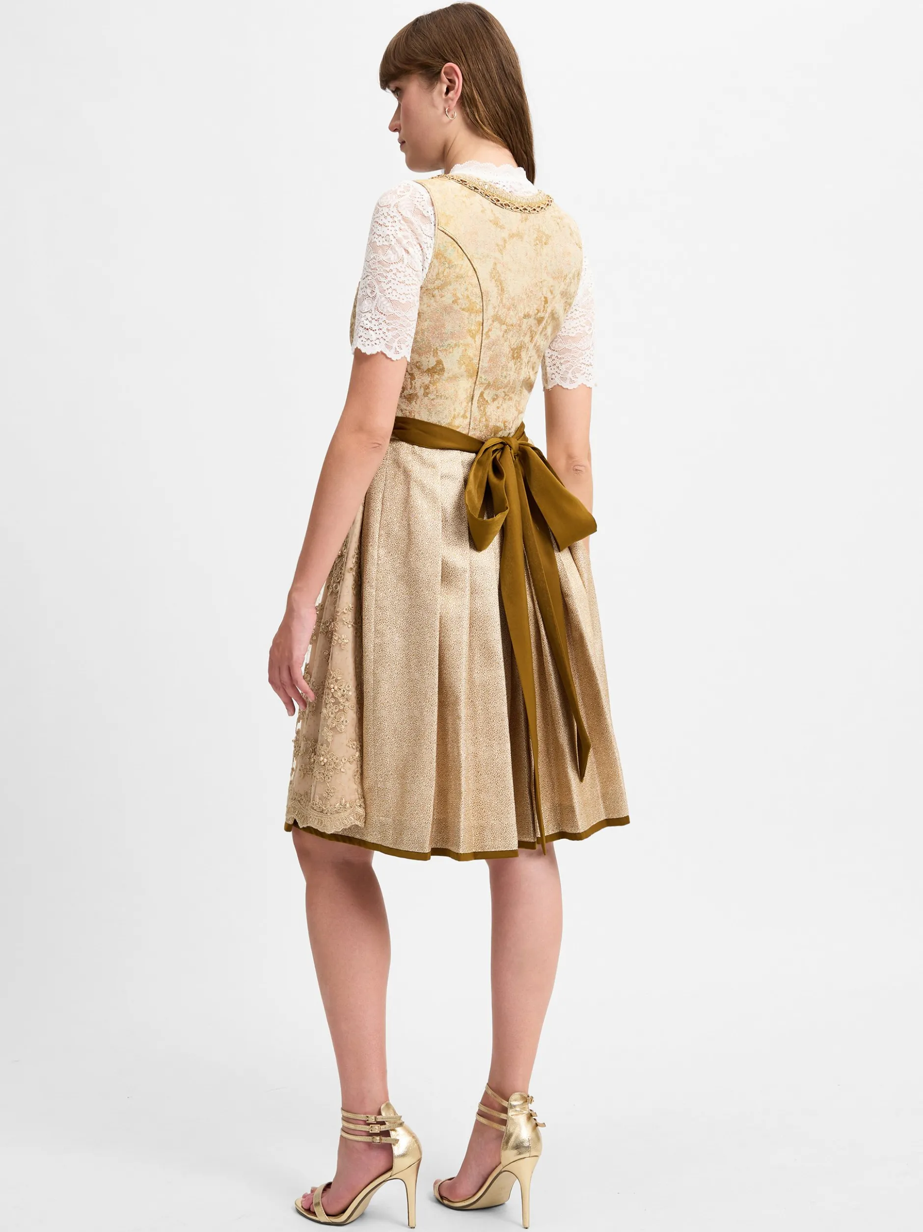 Krüger Dirndl Damen Dirndl in gold - Ausschnitt: Karree