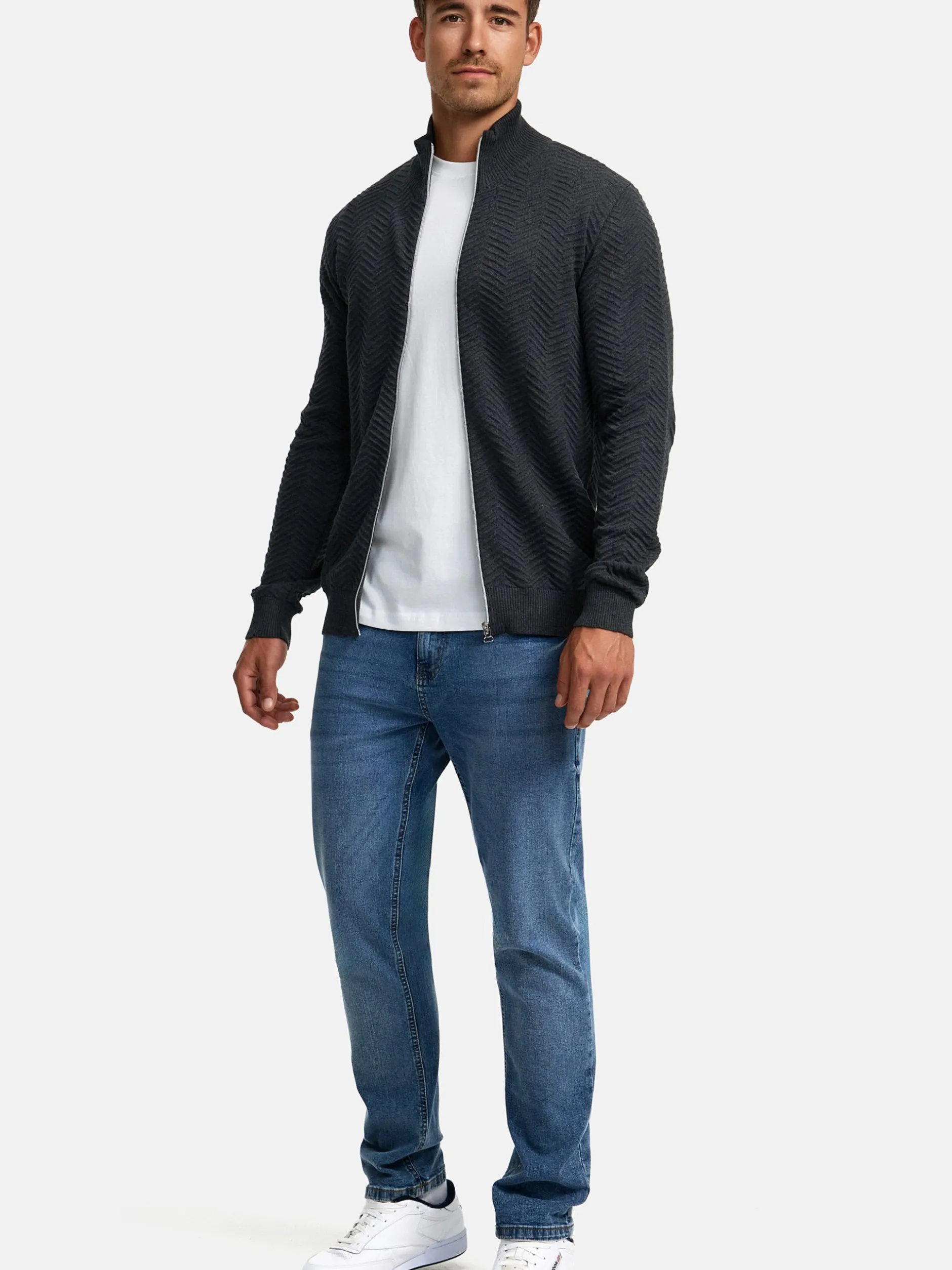 Kronstadt Herren Strickjacke - KSCarlo Zip in anthrazit