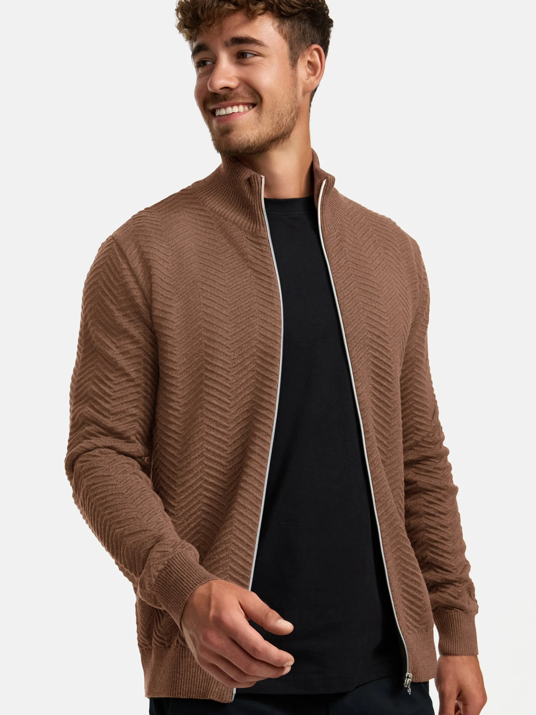 Kronstadt Herren Strickjacke - KSCarlo Zip in braun