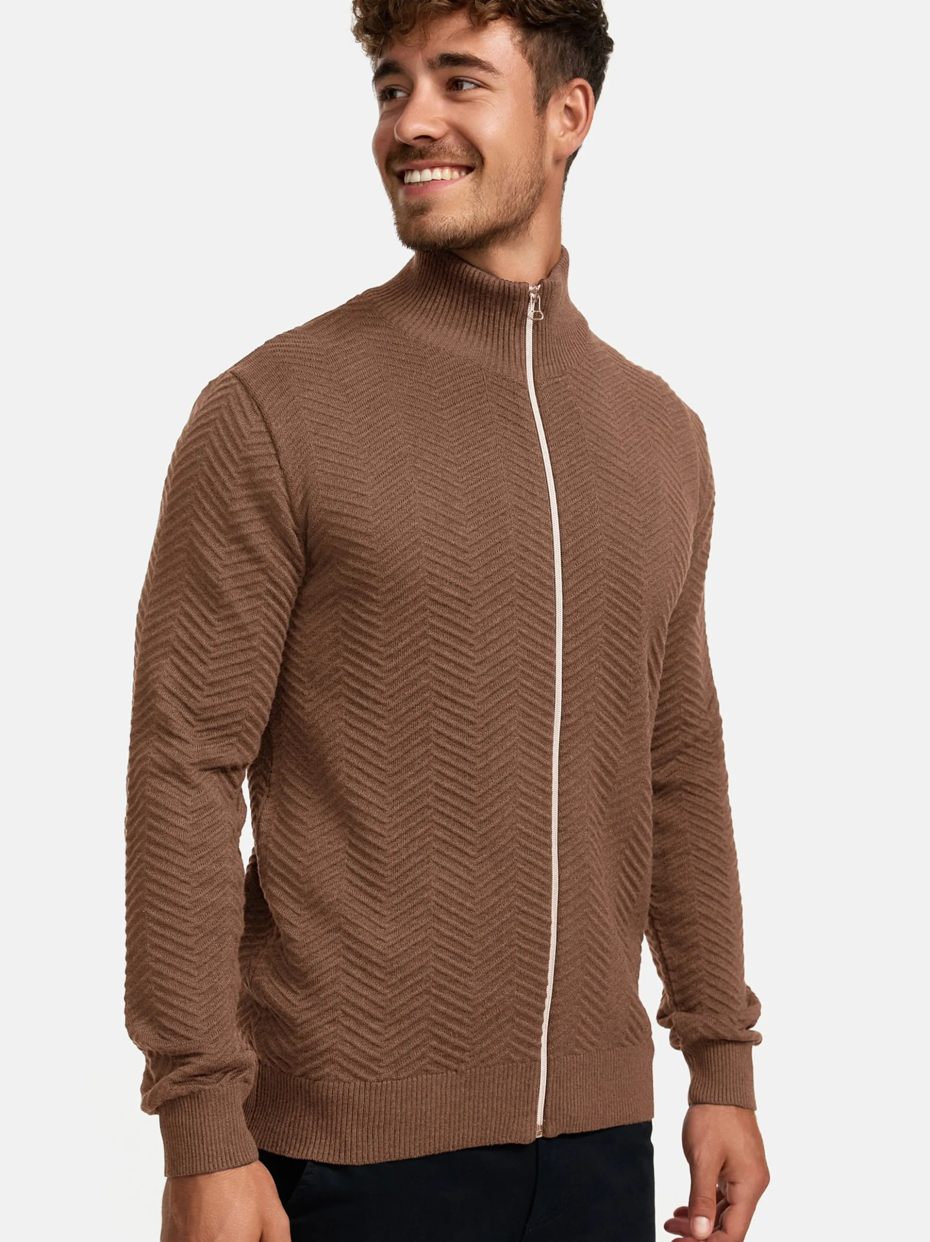 Kronstadt Herren Strickjacke - KSCarlo Zip in braun