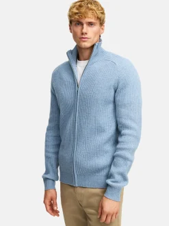 Kronstadt Herren Strickjacke - KSDorsey zip cardigan knit in hellblau blau