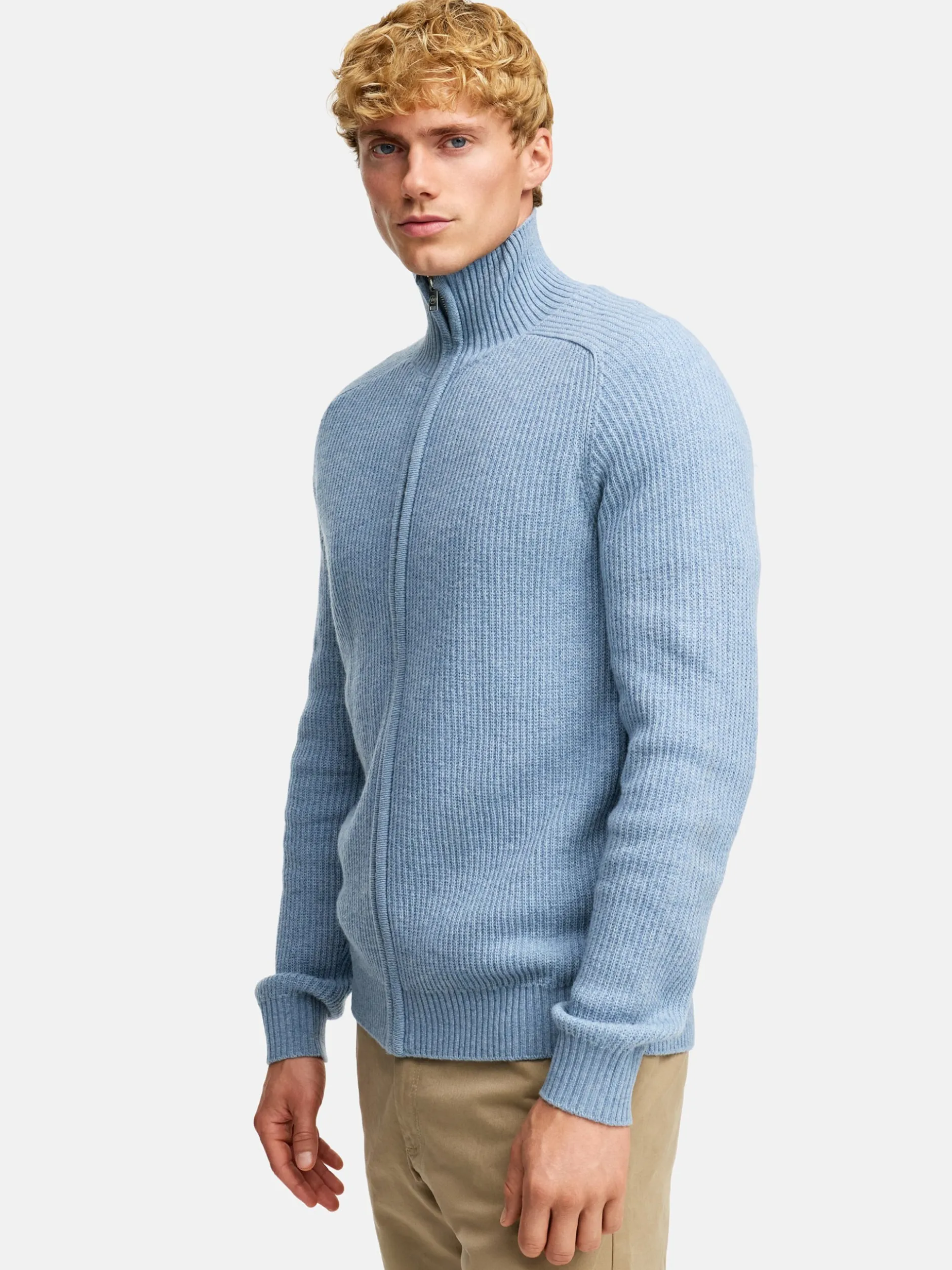 Kronstadt Herren Strickjacke - KSDorsey zip cardigan knit in hellblau blau