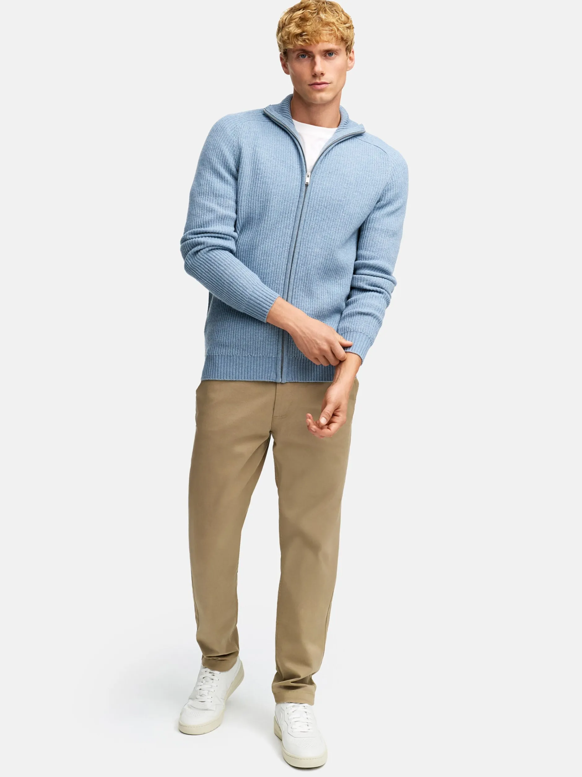 Kronstadt Herren Strickjacke - KSDorsey zip cardigan knit in hellblau blau
