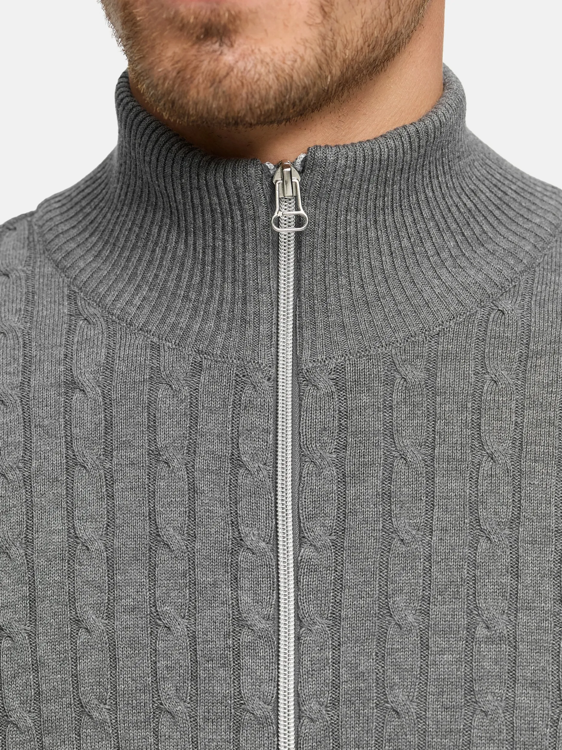 Kronstadt Herren Strickjacke - KSCable Zip in hellgrau