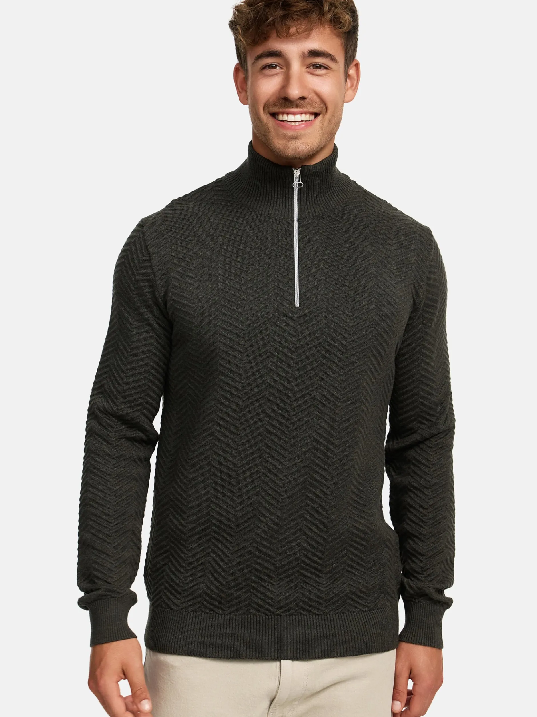 Kronstadt Herren Strickpullover - KSCarlo Half-Zip in khaki