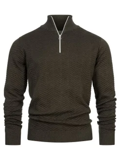 Kronstadt Herren Strickpullover - KSCarlo Half-Zip in khaki