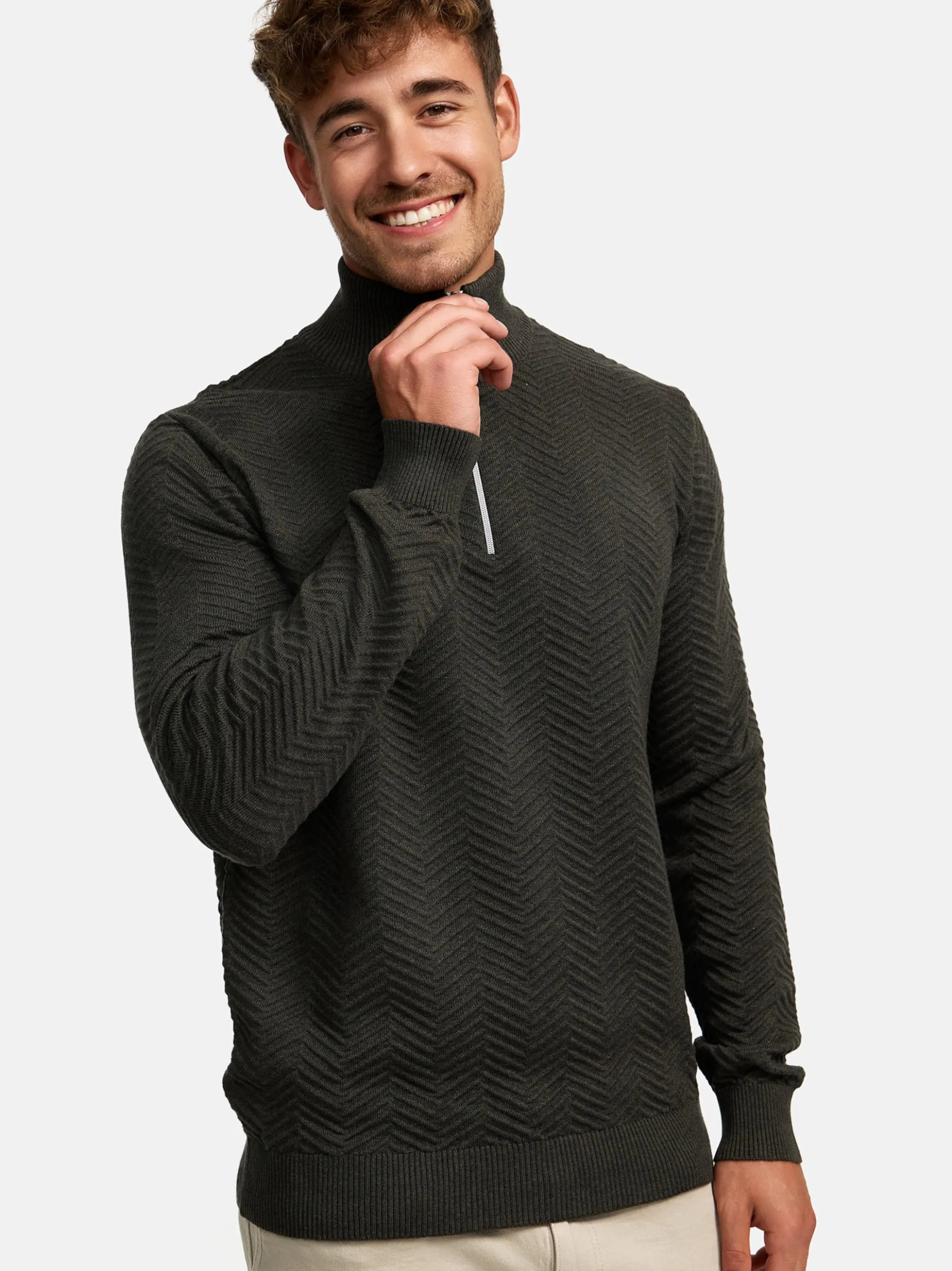 Kronstadt Herren Strickpullover - KSCarlo Half-Zip in khaki