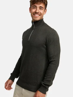 Kronstadt Herren Strickpullover - KSCarlo Half-Zip in khaki