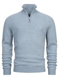 Kronstadt Herren Strickpullover - KSDorsey half zip knit in hellblau blau
