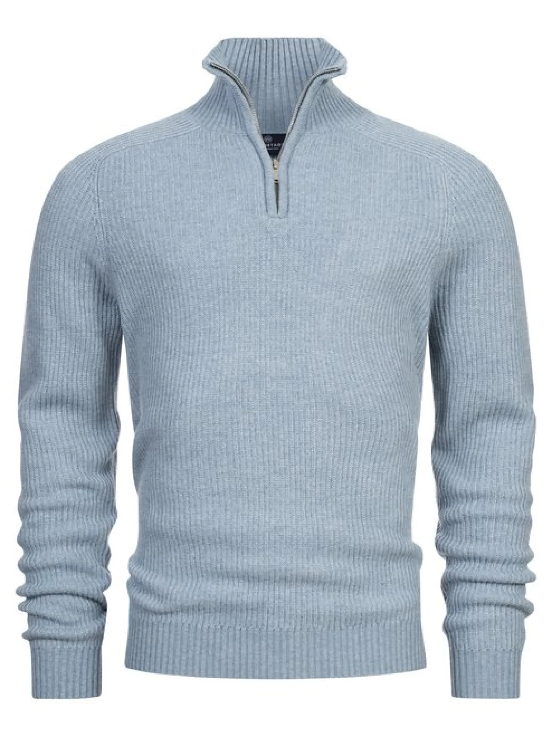 Kronstadt Herren Strickpullover - KSDorsey half zip knit in hellblau blau