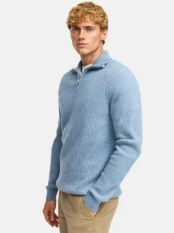 Kronstadt Herren Strickpullover - KSDorsey half zip knit in hellblau blau