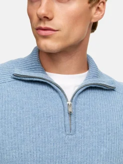 Kronstadt Herren Strickpullover - KSDorsey half zip knit in hellblau blau
