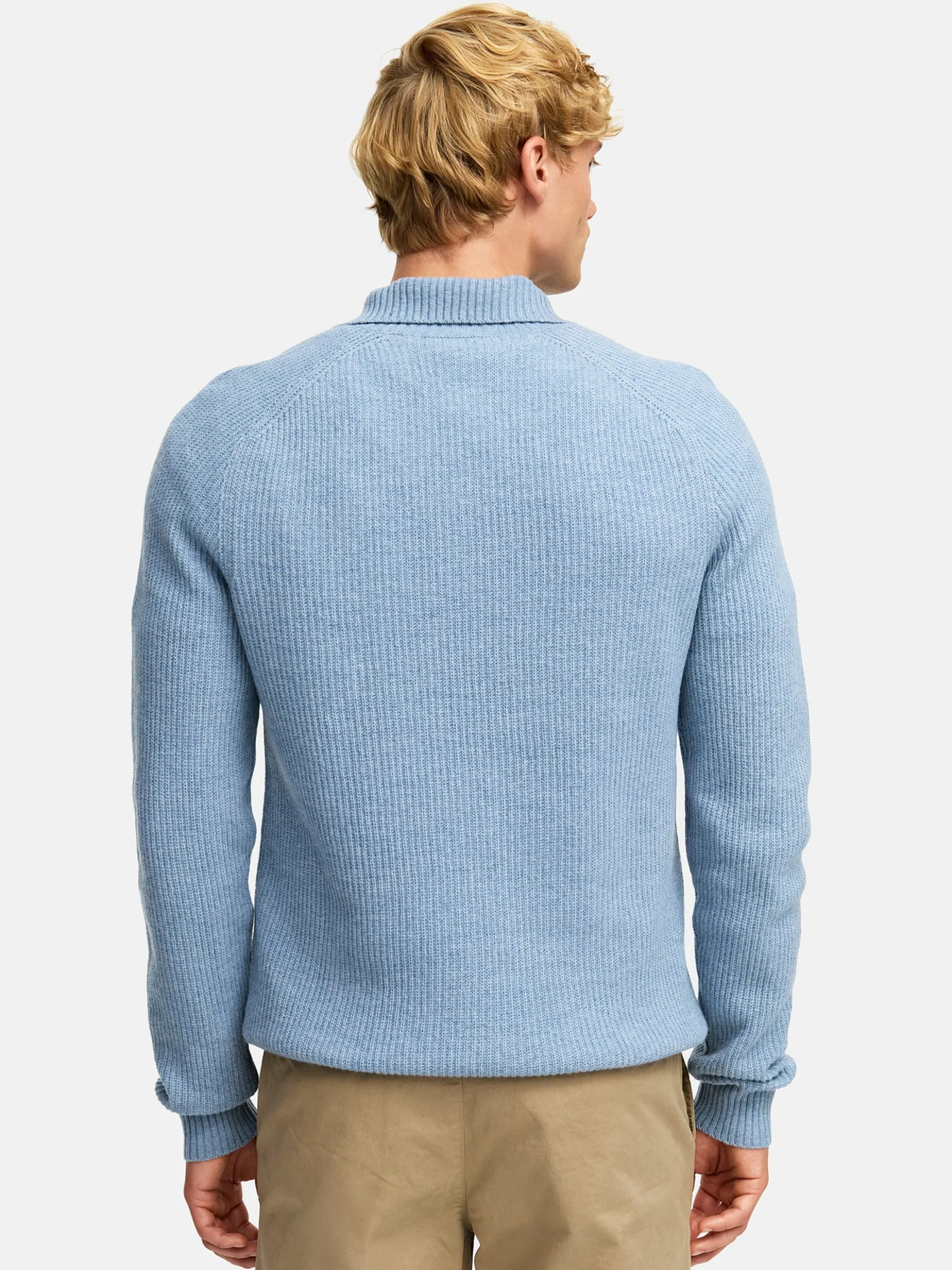 Kronstadt Herren Strickpullover - KSDorsey half zip knit in hellblau blau