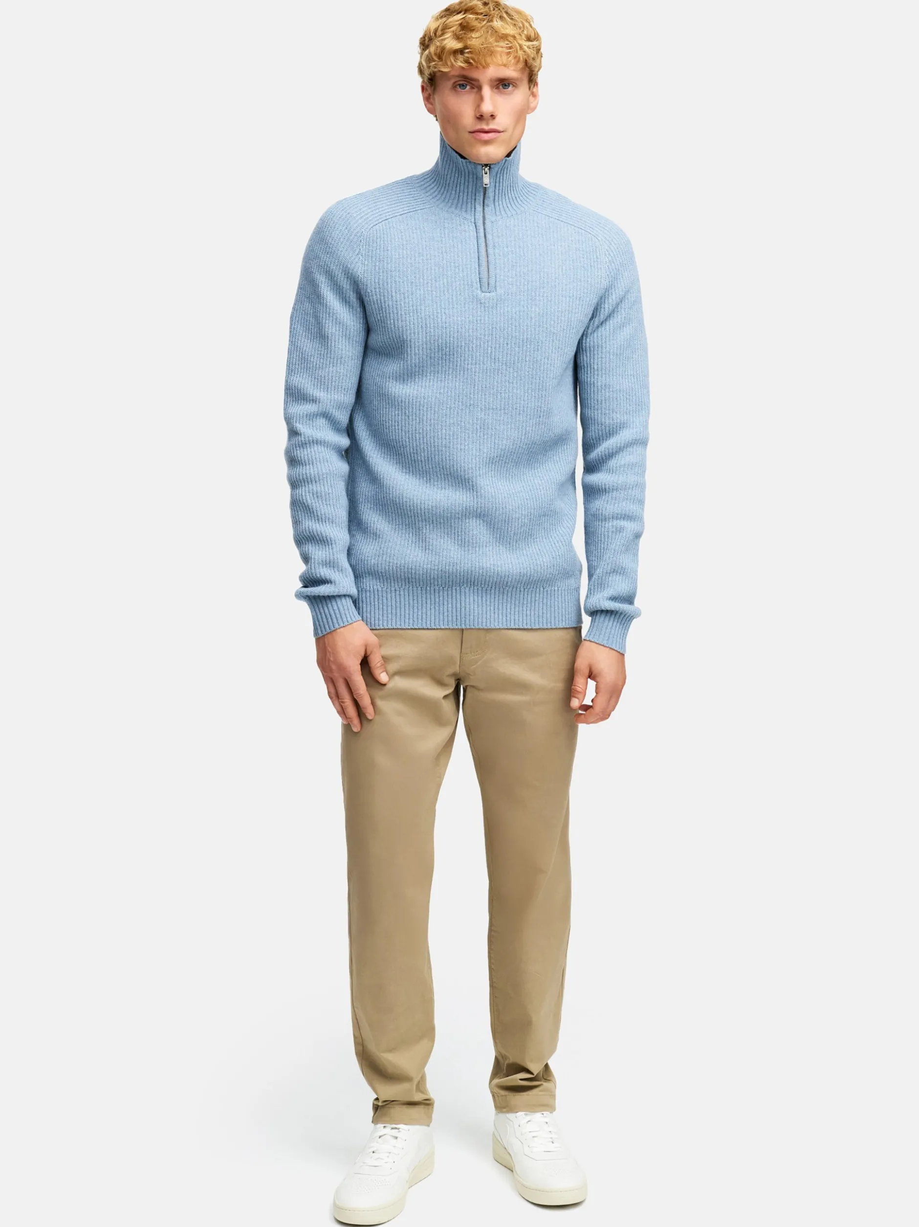 Kronstadt Herren Strickpullover - KSDorsey half zip knit in hellblau blau