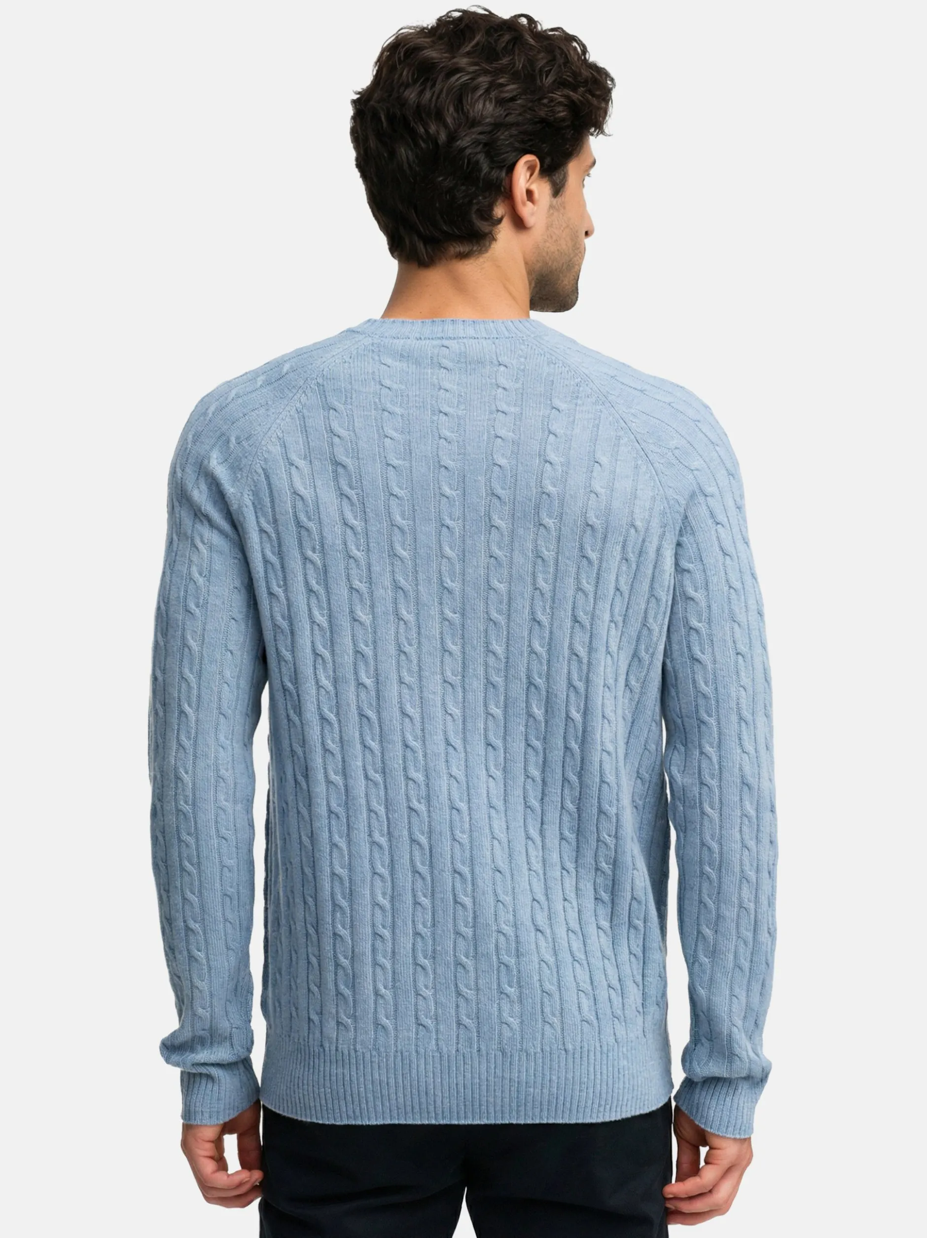 Kronstadt Herren Strickpullover - KSFlynn cabel crew neck knit in hellblau blau