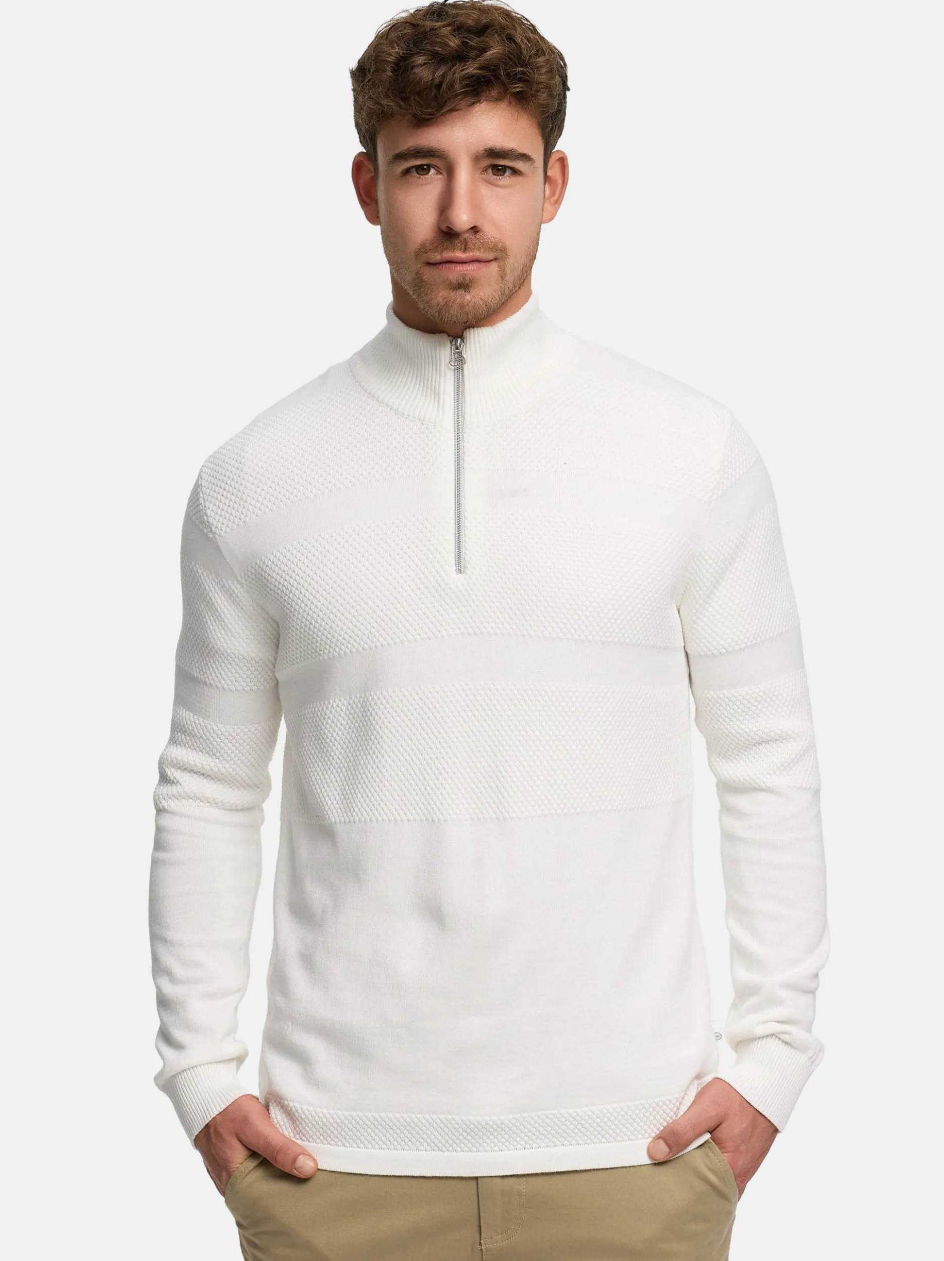 Kronstadt Herren Strickpullover - KSHannes Half-Zip in weiß