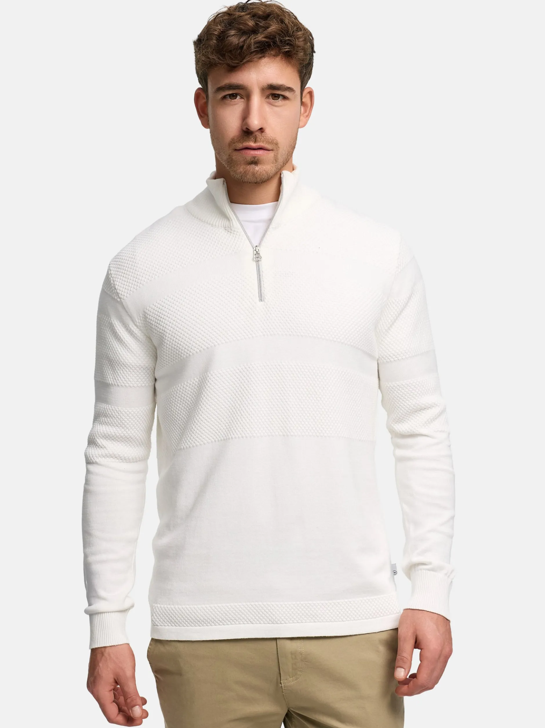 Kronstadt Herren Strickpullover - KSHannes Half-Zip in weiß