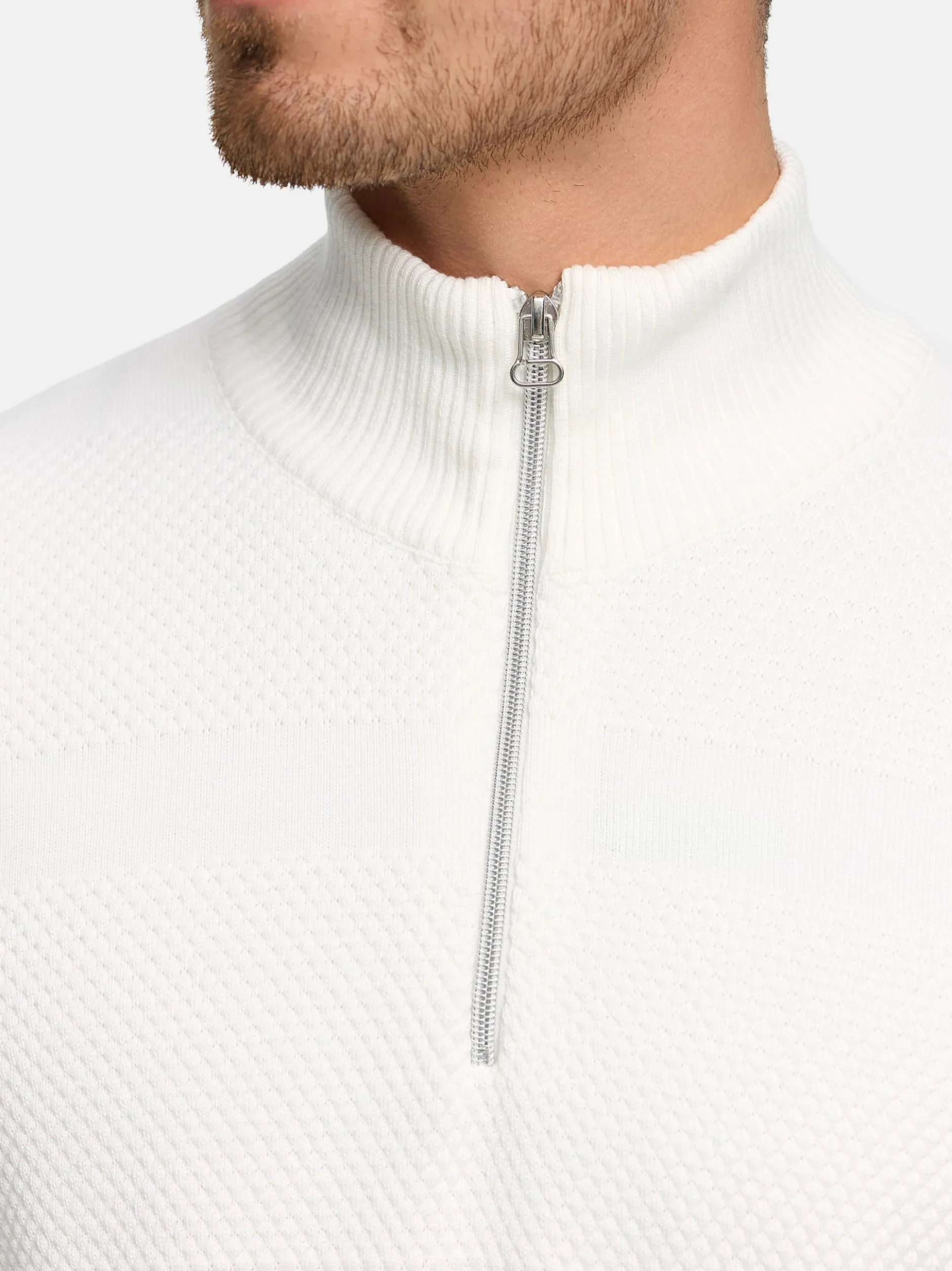 Kronstadt Herren Strickpullover - KSHannes Half-Zip in weiß