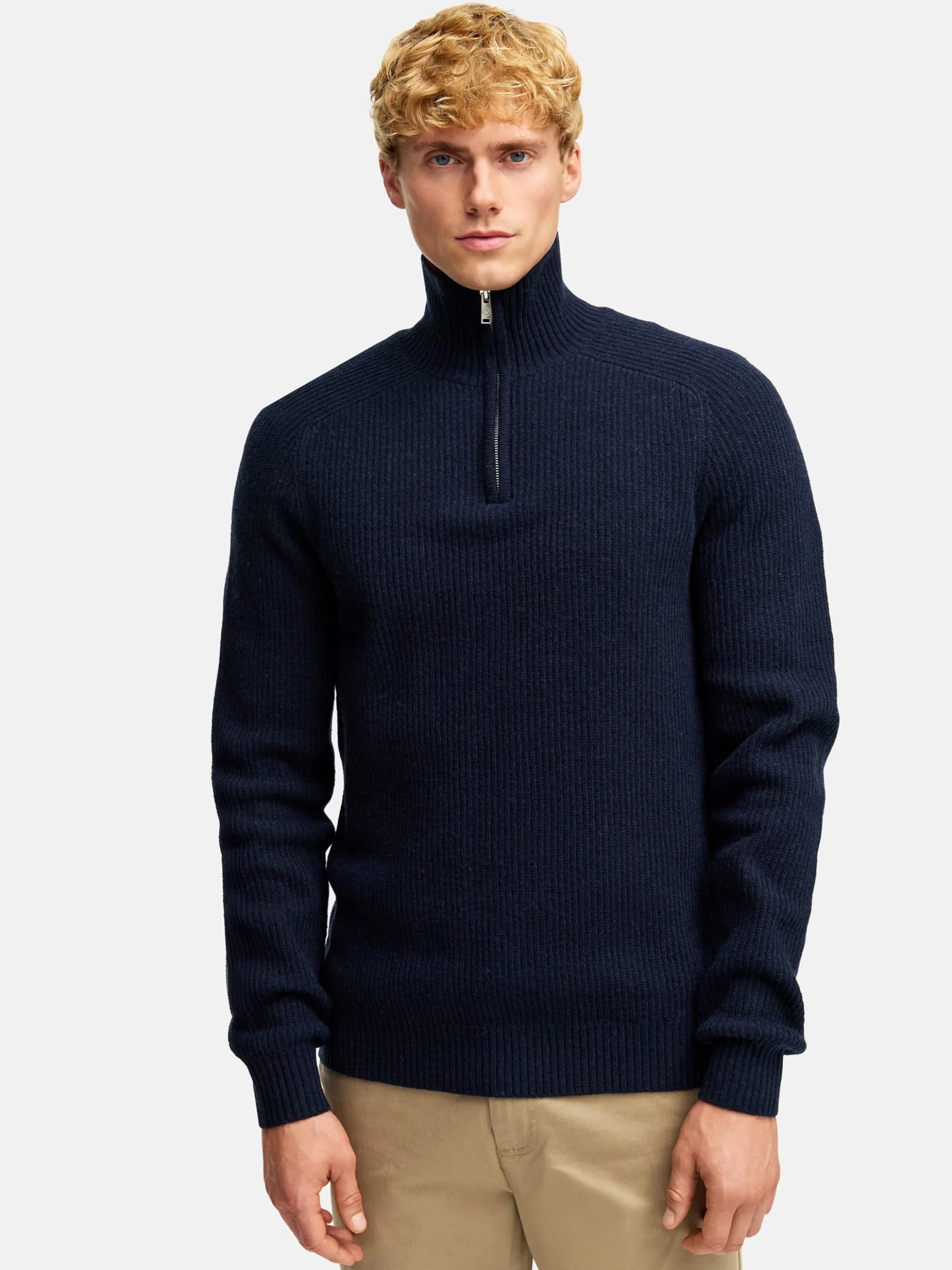 Kronstadt Herren Strickpullover - KSDorsey half zip knit in blau