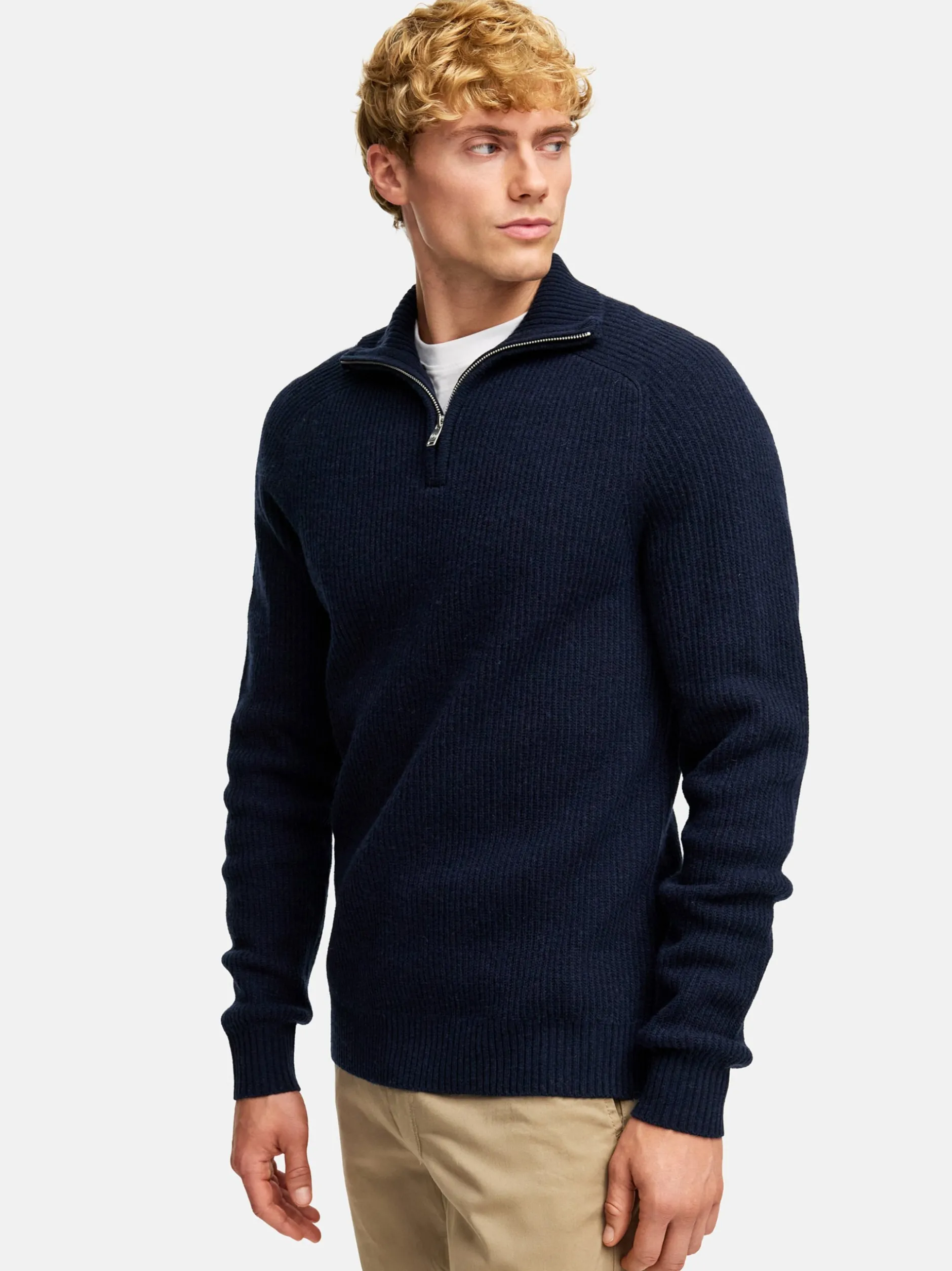 Kronstadt Herren Strickpullover - KSDorsey half zip knit in blau