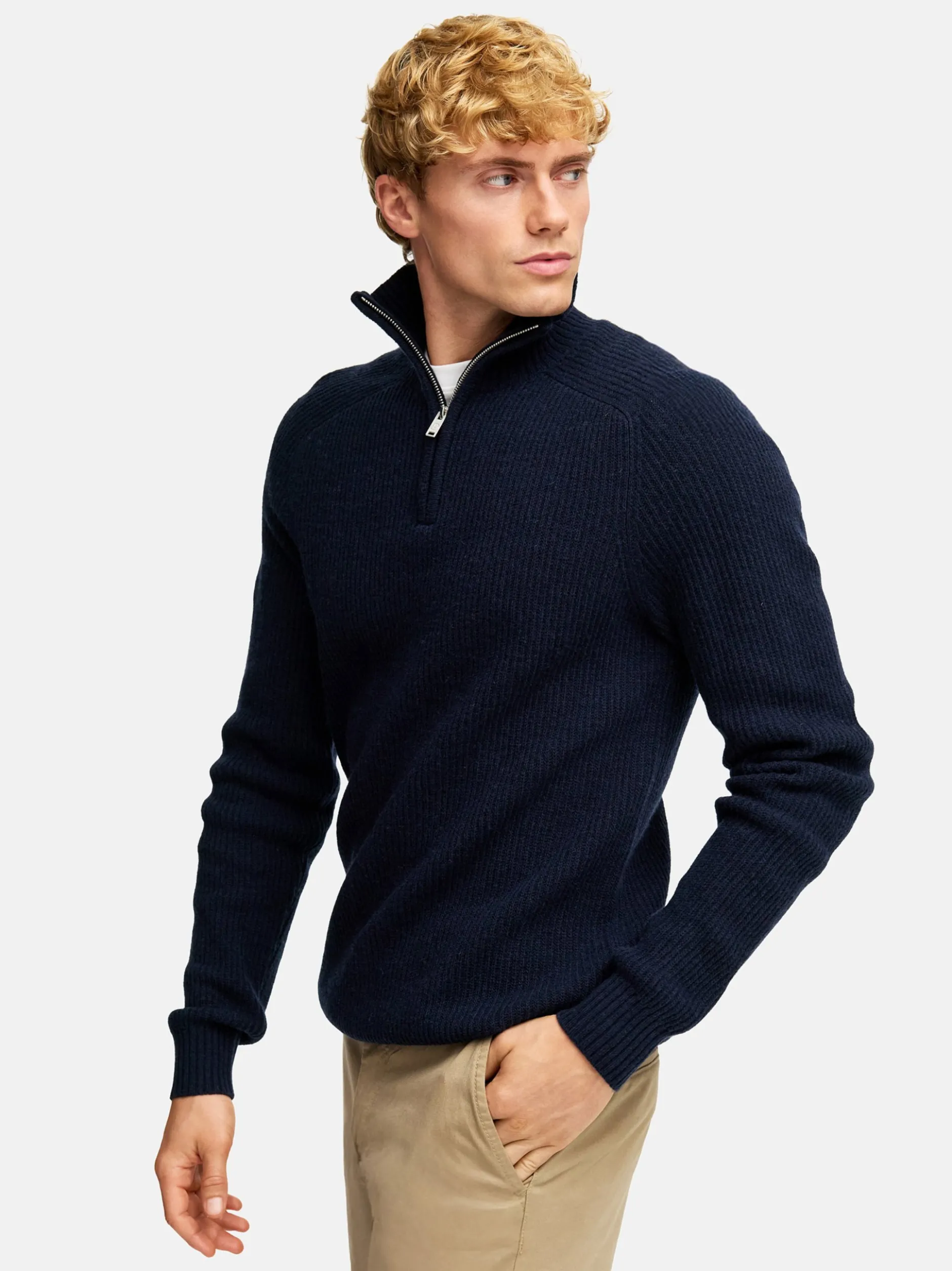 Kronstadt Herren Strickpullover - KSDorsey half zip knit in blau