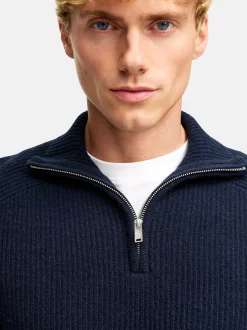 Kronstadt Herren Strickpullover - KSDorsey half zip knit in blau