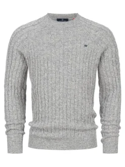 Kronstadt Herren Strickpullover - KSFlynn cabel crew neck knit in hellgrau