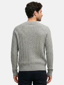 Kronstadt Herren Strickpullover - KSFlynn cabel crew neck knit in hellgrau