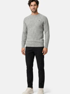 Kronstadt Herren Strickpullover - KSFlynn cabel crew neck knit in hellgrau