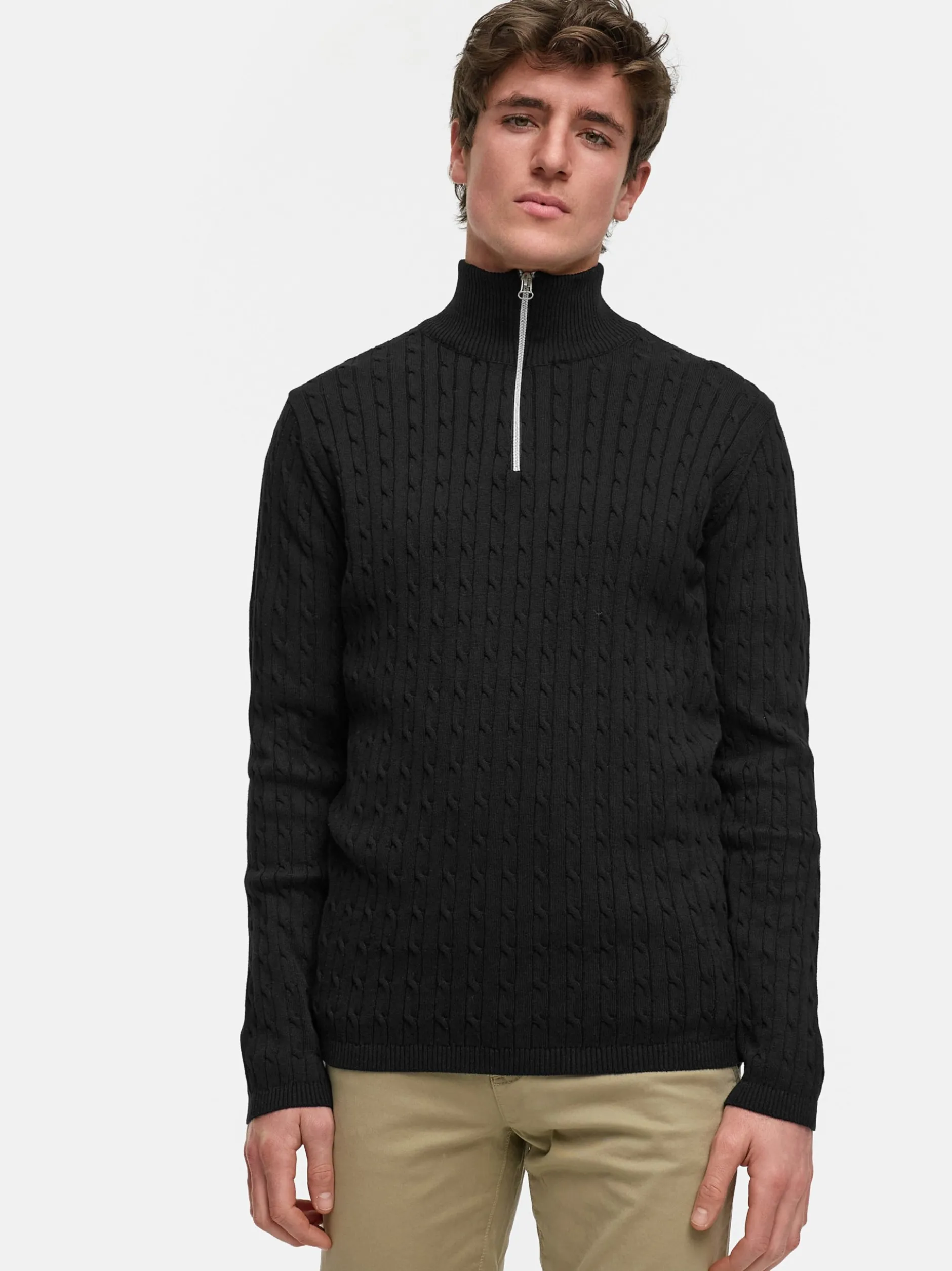 Kronstadt Herren Strickpullover - KSCable Half-Zip in schwarz