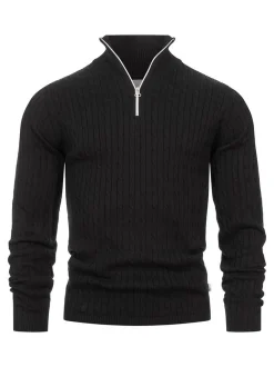 Kronstadt Herren Strickpullover - KSCable Half-Zip in schwarz