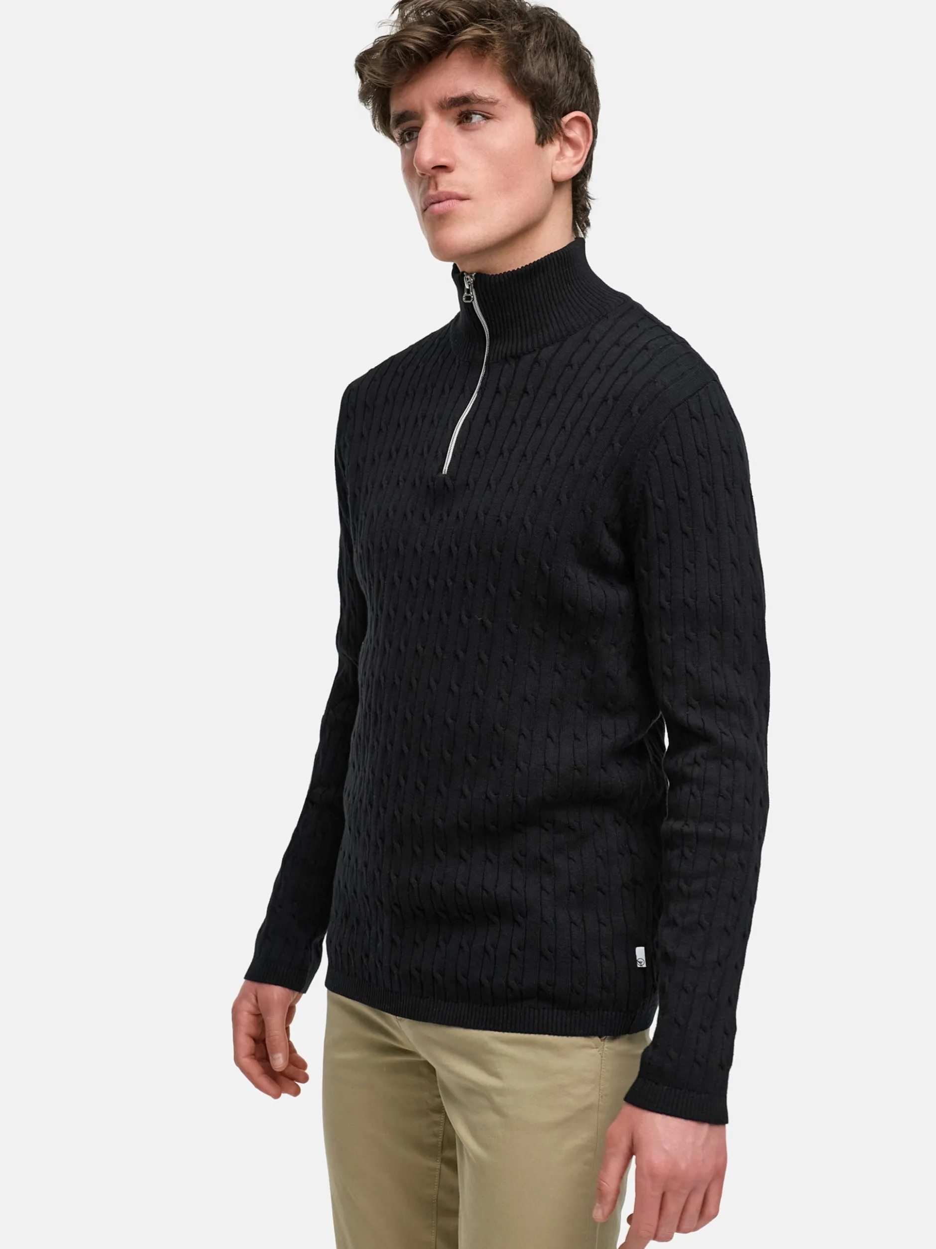 Kronstadt Herren Strickpullover - KSCable Half-Zip in schwarz