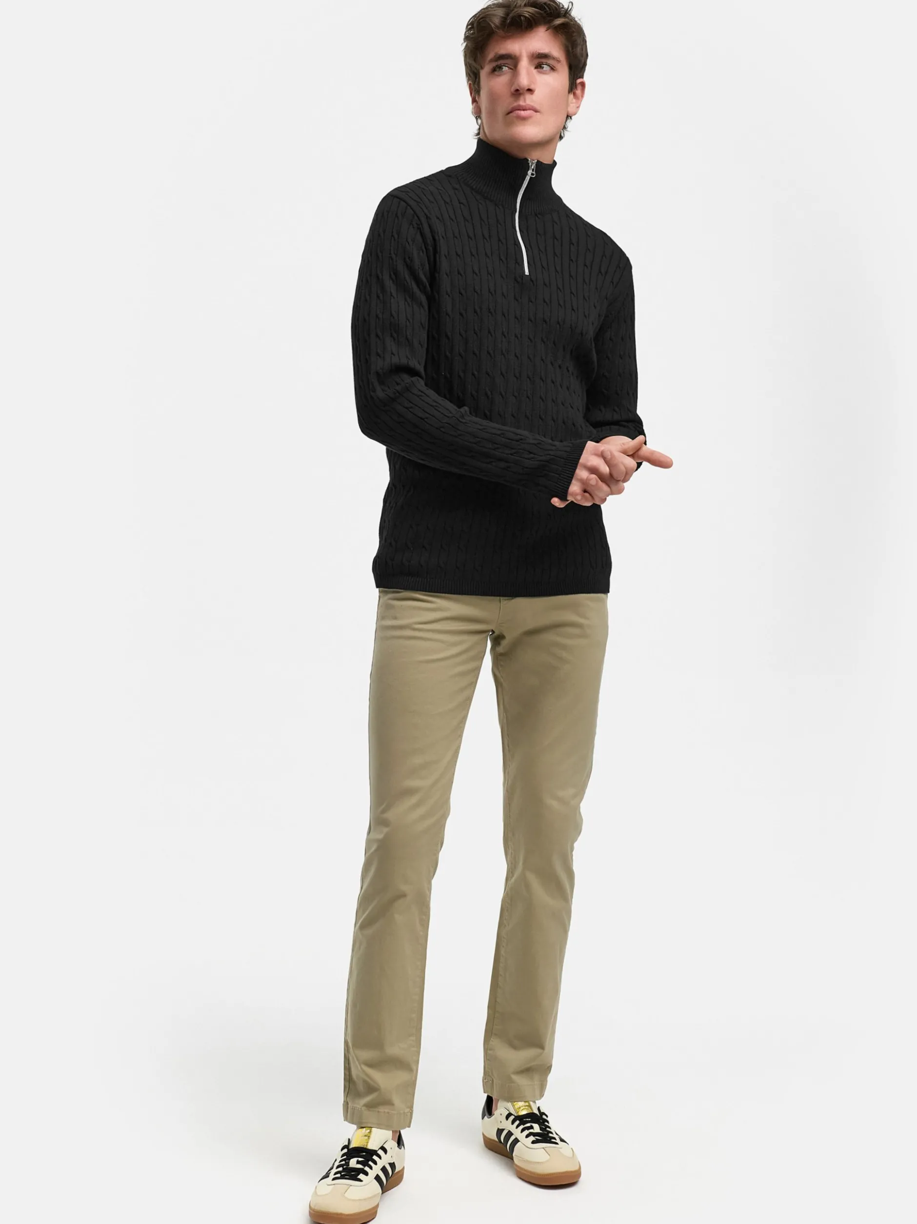Kronstadt Herren Strickpullover - KSCable Half-Zip in schwarz