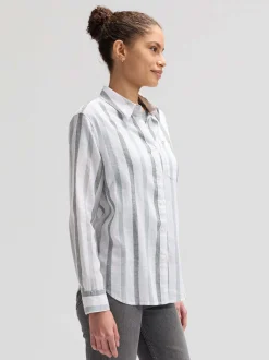 Lee Damen Hemdbluse in weiß grün - Ausschnitt: Kent