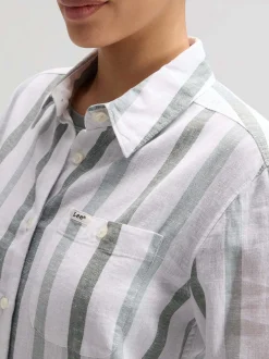 Lee Damen Hemdbluse in weiß grün - Ausschnitt: Kent