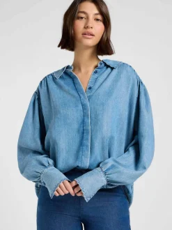 Lee Damen Hemdbluse - Statement Collar in hellblau