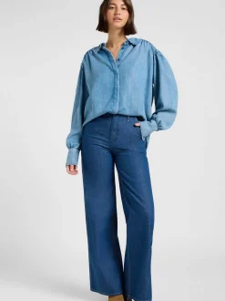 Lee Damen Hemdbluse - Statement Collar in hellblau