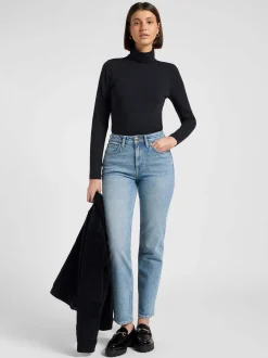 Lee Damen Langarmshirt - Ls Turtle in schwarz
