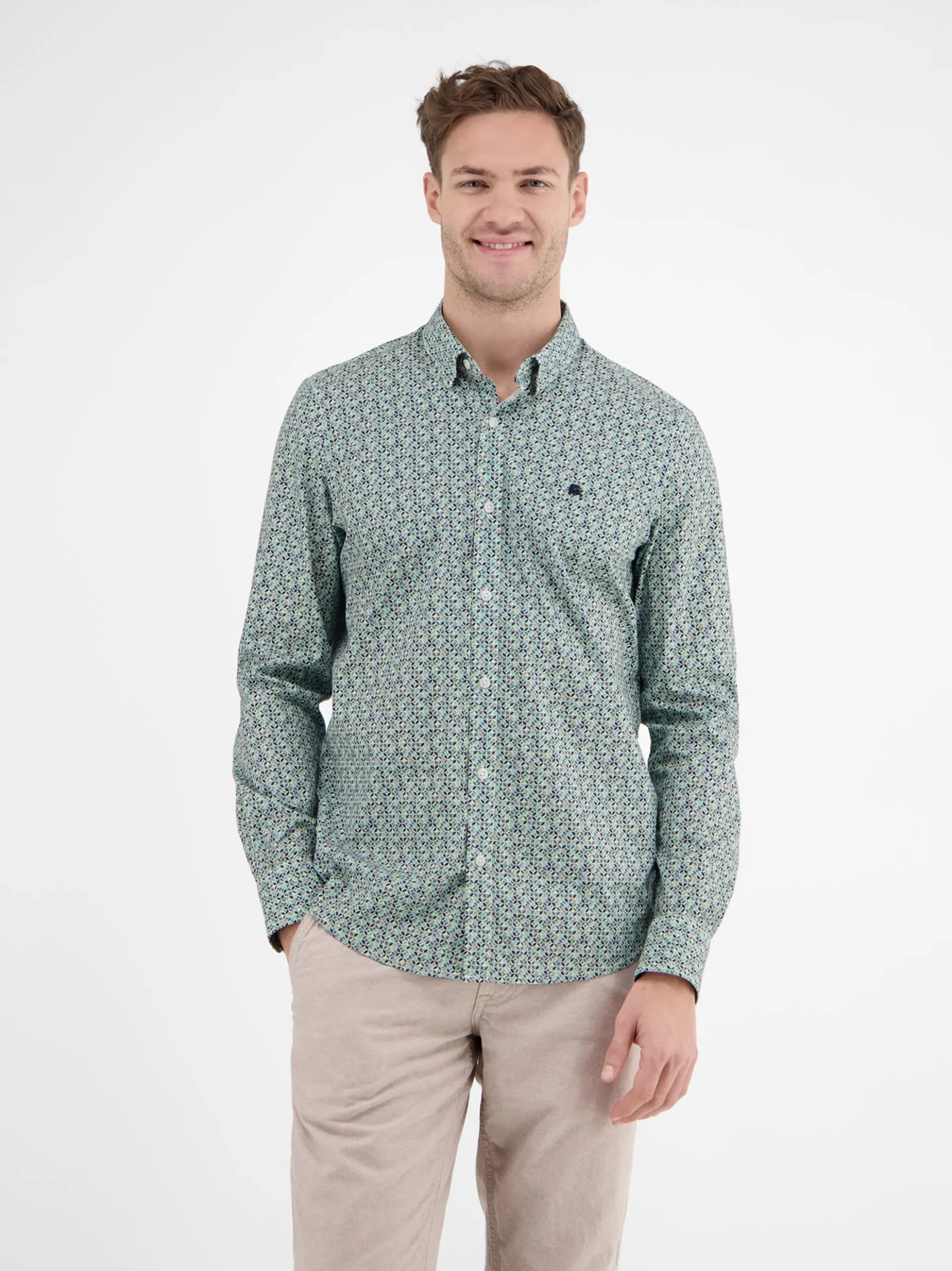 LERROS Herren Langarmhemd in blau