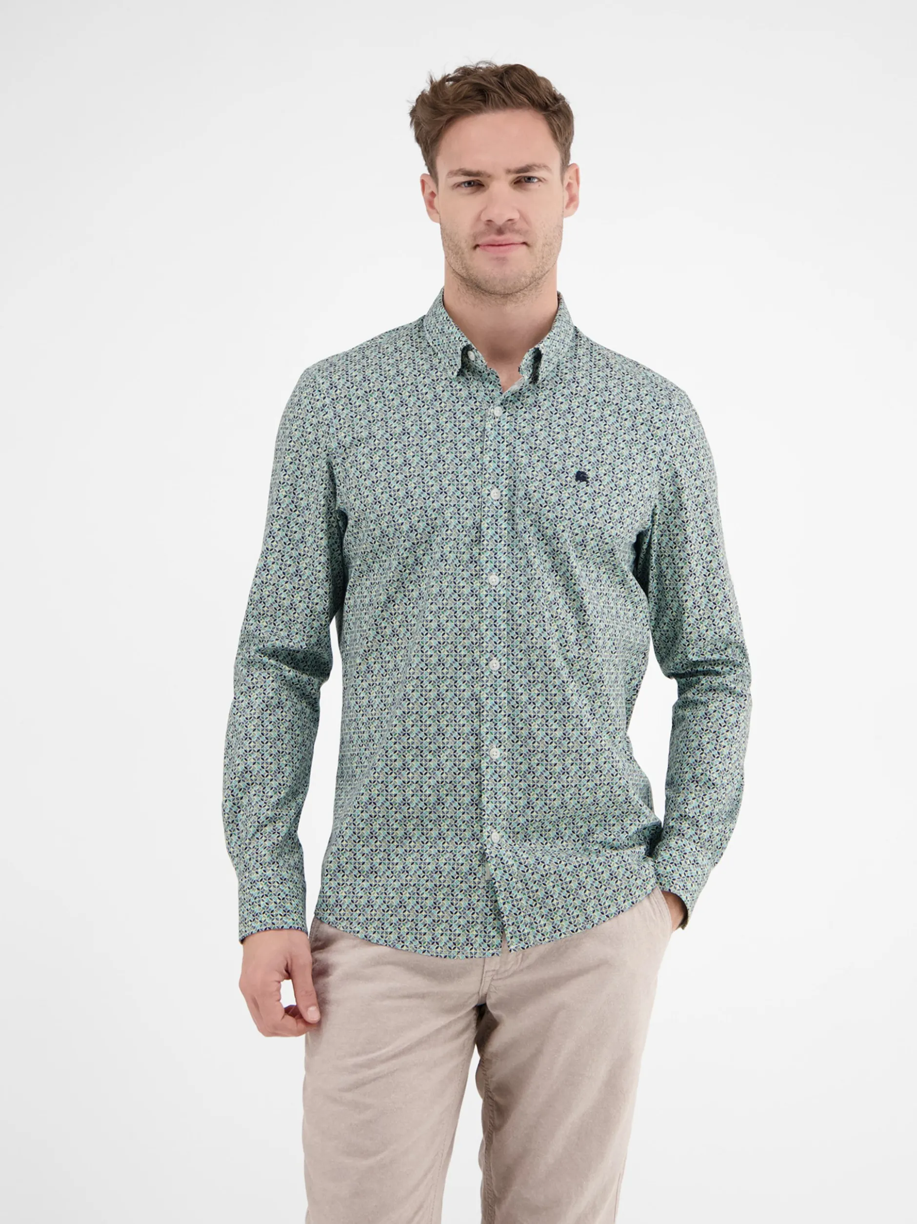 LERROS Herren Langarmhemd in blau