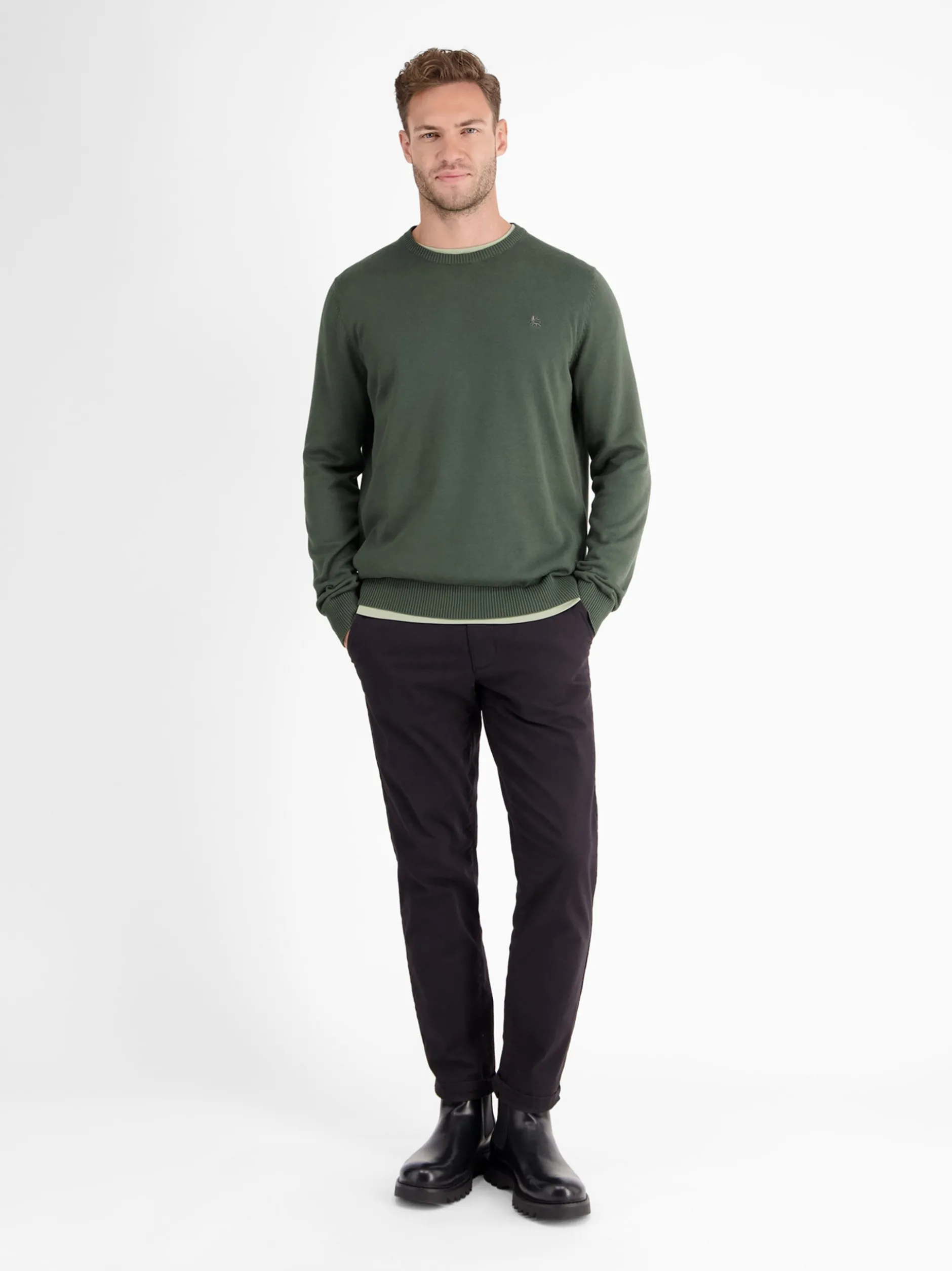 LERROS Herren Strickpullover in oliv