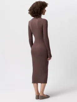 Les Lunes Damen Jerseykleid in braun - Länge: midi