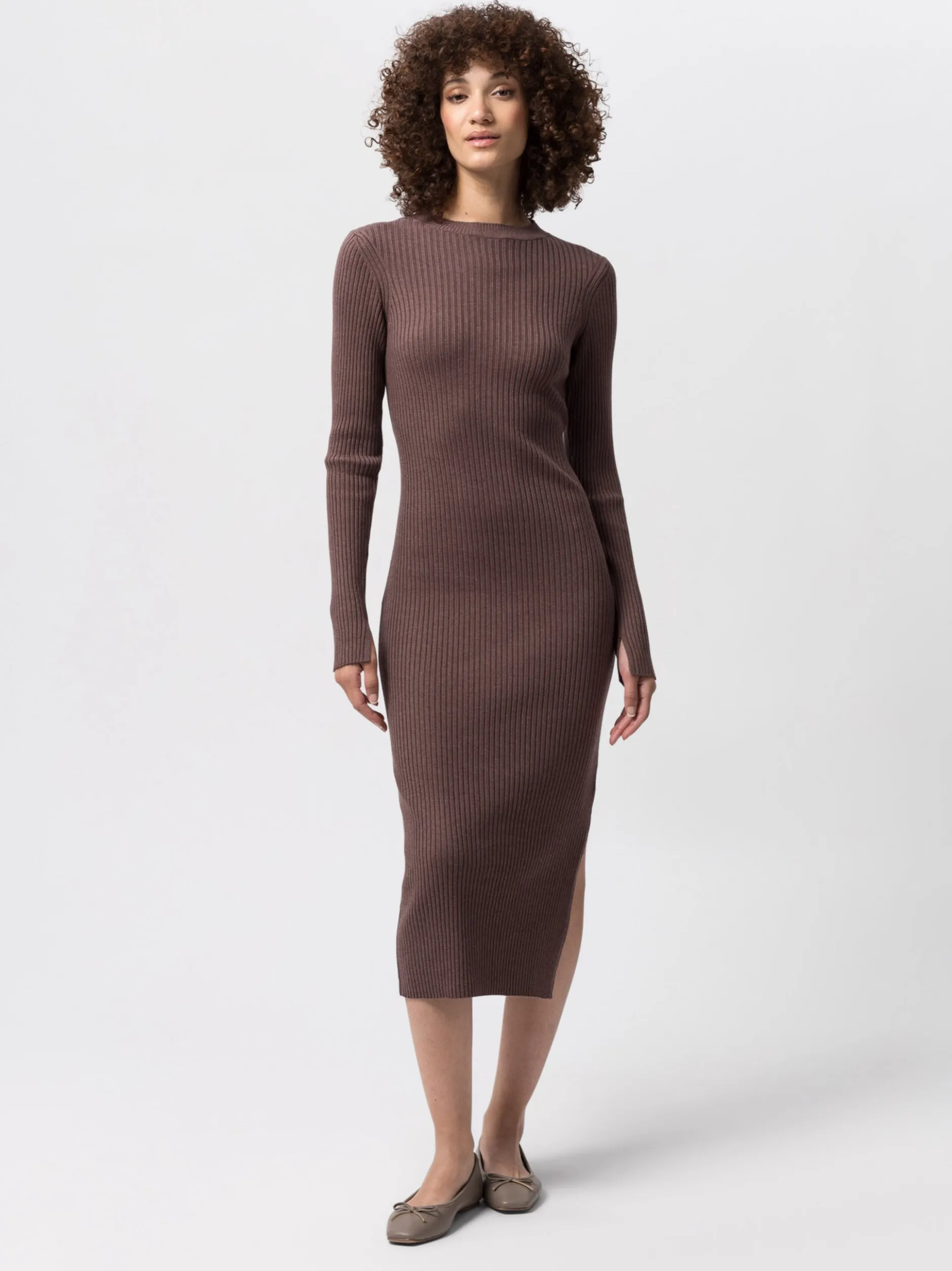 Les Lunes Damen Jerseykleid in braun - Länge: midi