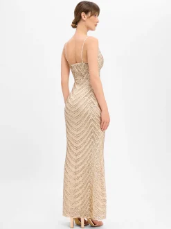 Lipsy Damen Abendkleid in gold - Ausschnitt: Wasserfall