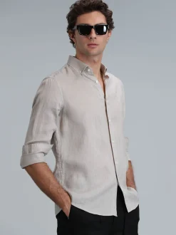 Lufian Herren Hemd PİTAYA in beige - Ärmel: langarm